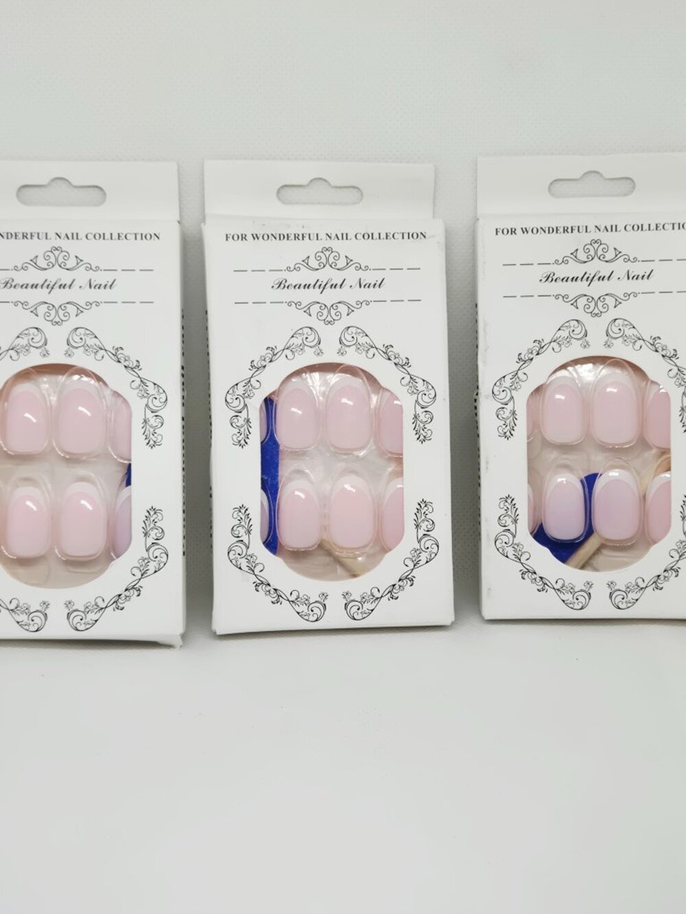 3 BOXES NATURAL PRESS ON NAILS PINK & WHITE FRENCH TIP NAILS NIB 72 TOTAL